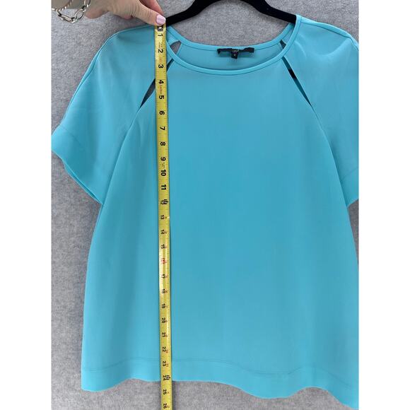 Tibi Women's sz 4 Blue Flowy Blouse Cut Out Workwear Classy Modest Dressy Casual - Picture 4 of 7